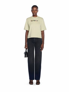 OFF WHITE Bookish Flowers Boxy Logo Tee ALFAALFA-BLACK OWAA124F25JER002