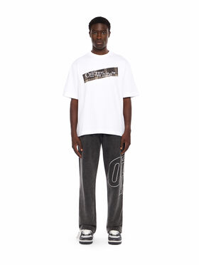 OFF WHITE Flannel Diagonal Skate Short Sleeve Logo Tee WHITE - BLACK OMAA120F25JER00N