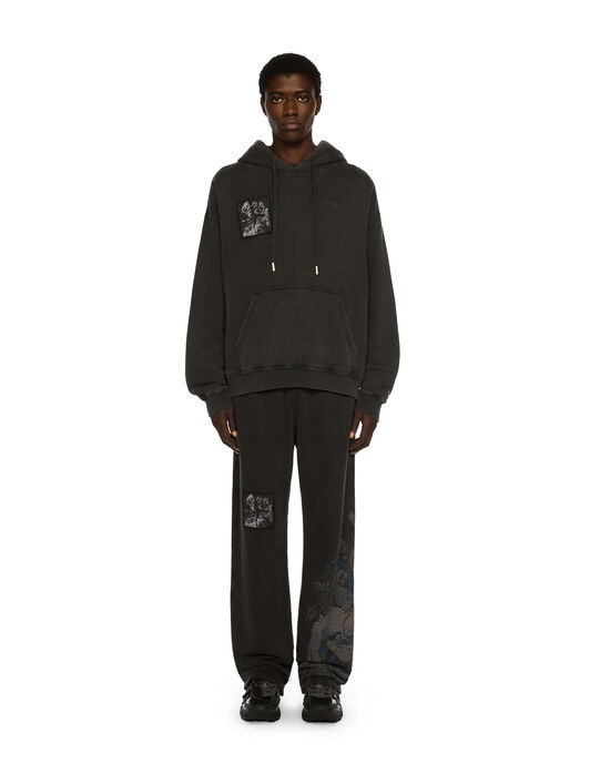 OFF WHITE Faded Painting Skate Hoodie VINTAGE BLACK - BLUE OMBB085F25FLE00X