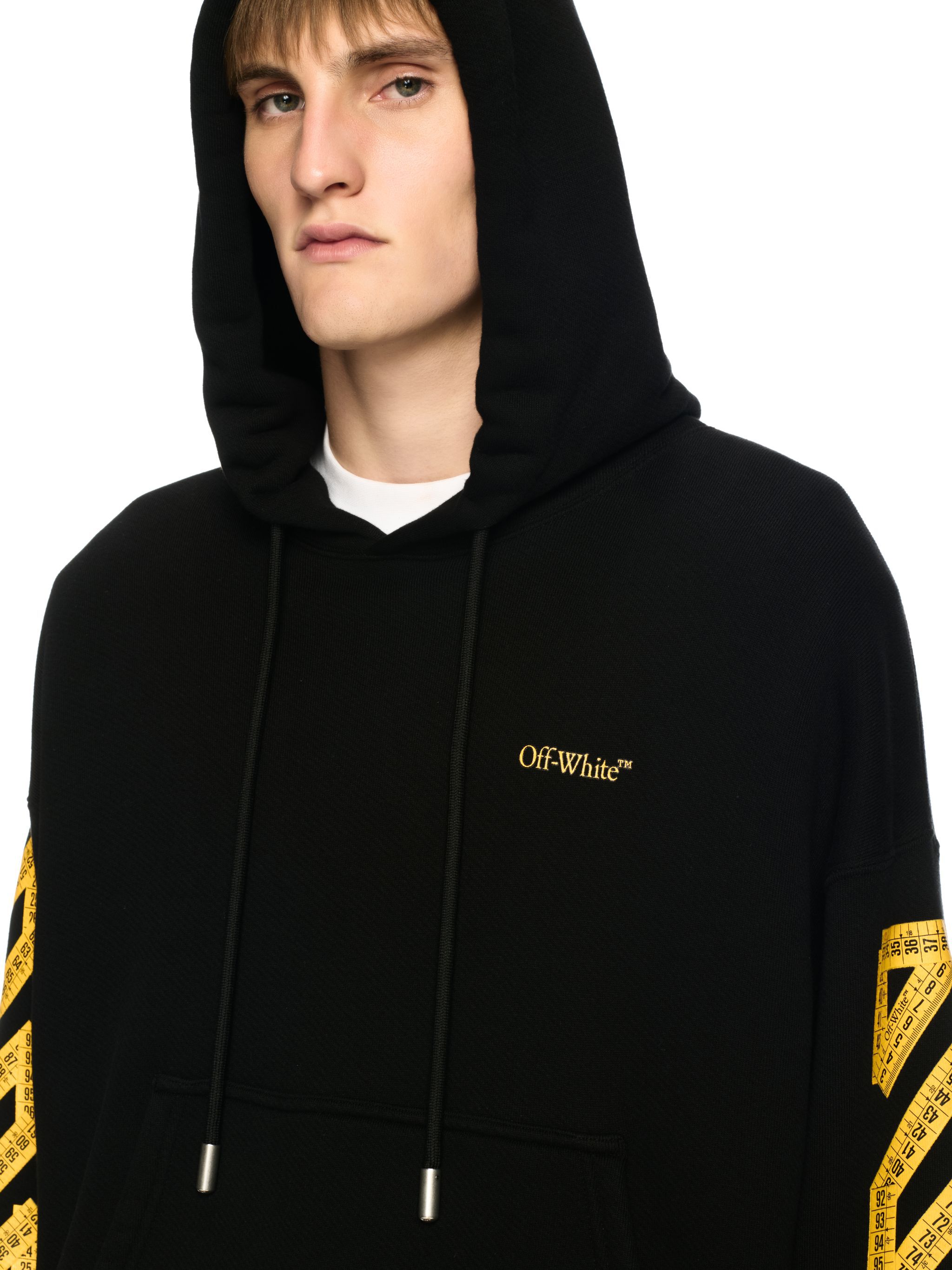 OFF WHITE Felpa Nera Con Cappuccio E Motivo Tape Arrow NERO OMBB085S25FLE00J