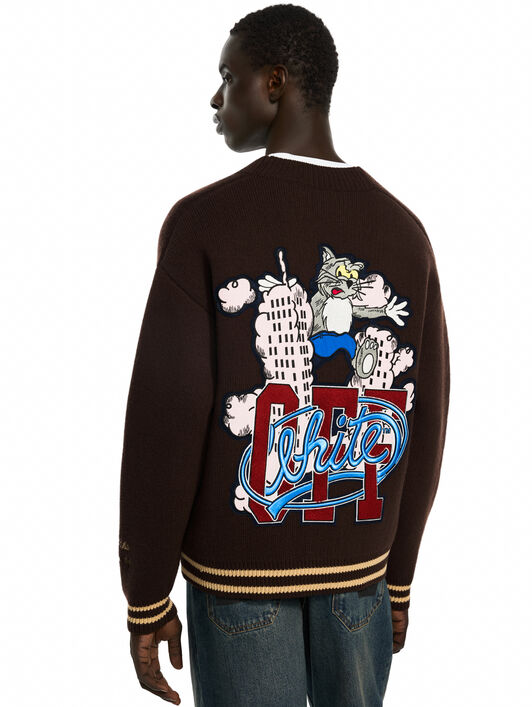 OFF WHITE College Varsity Knit Cardigan FRENCH ROAST 44MHB019F26K001