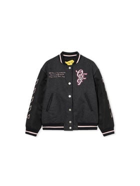 OFF WHITE Patch Varsity Jacket DARK GREY - FUCHSIA OGEH001F25FAB001