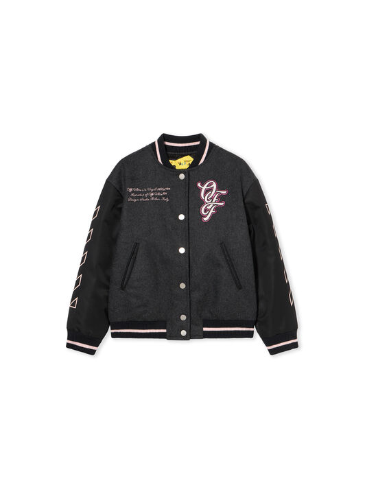 OFF WHITE Patch Varsity Jacket DARK GREY - FUCHSIA OGEH001F25FAB001