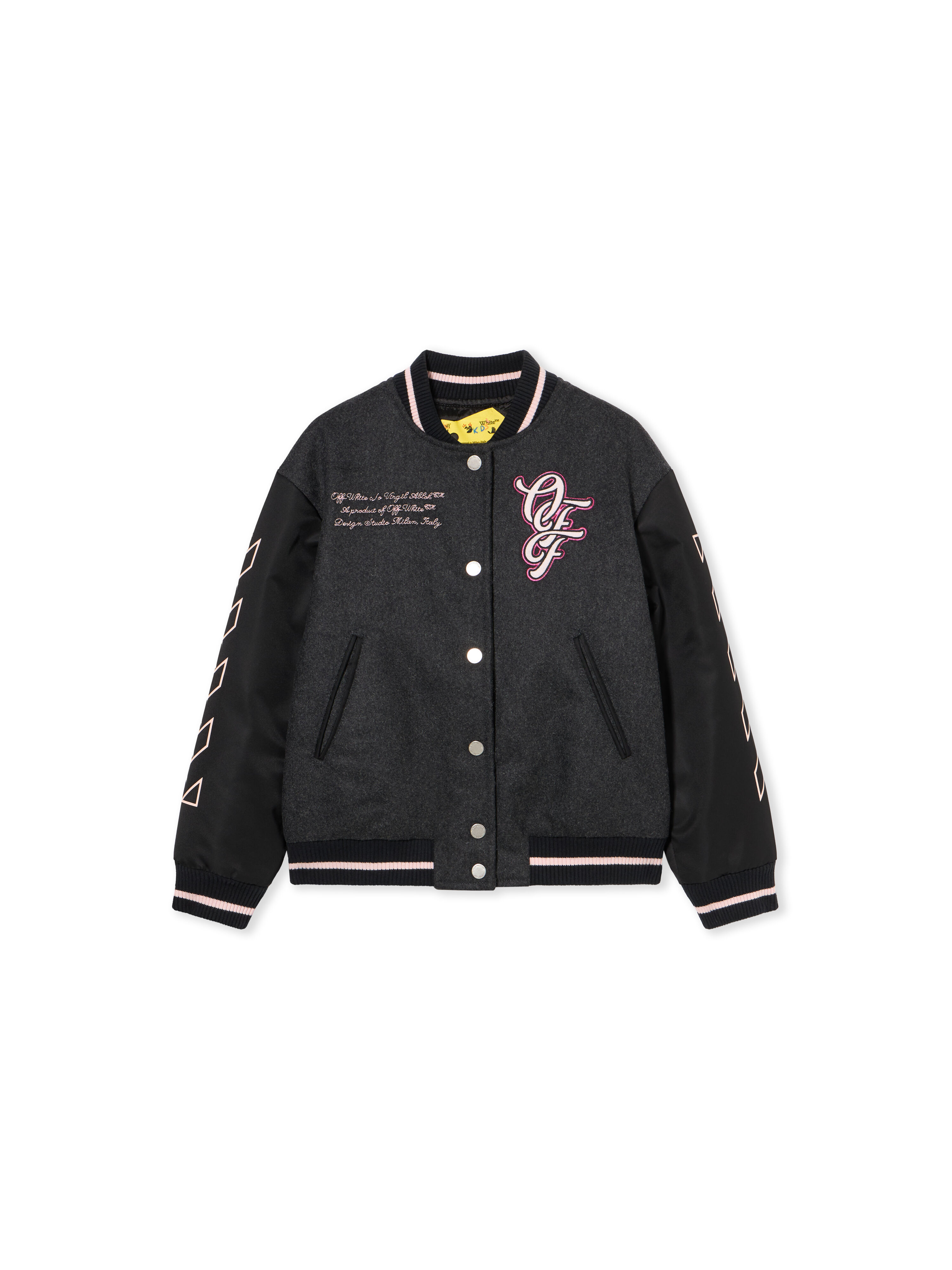 OFF WHITE Patch Varsity Jacket DARK GREY - FUCHSIA OGEH001F25FAB001