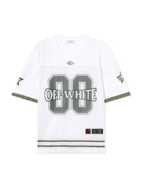 OFF WHITE 00 Mesh Football  T-Shirt WHITE - WINTER MOSS OMAD003S25JER002