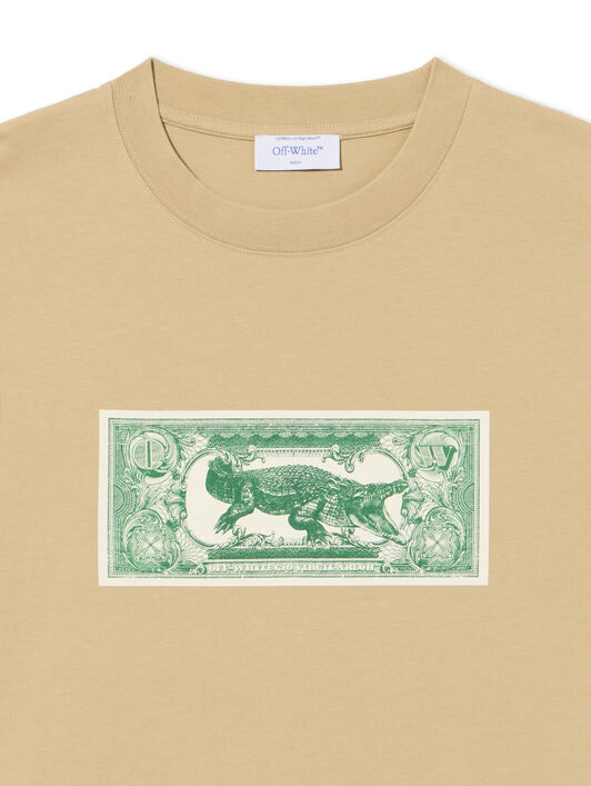 OFF WHITE Banknote Arrow Skate  T-Shirt CREME BRULÉE - CASH GREEN OMAA120S25JER00C