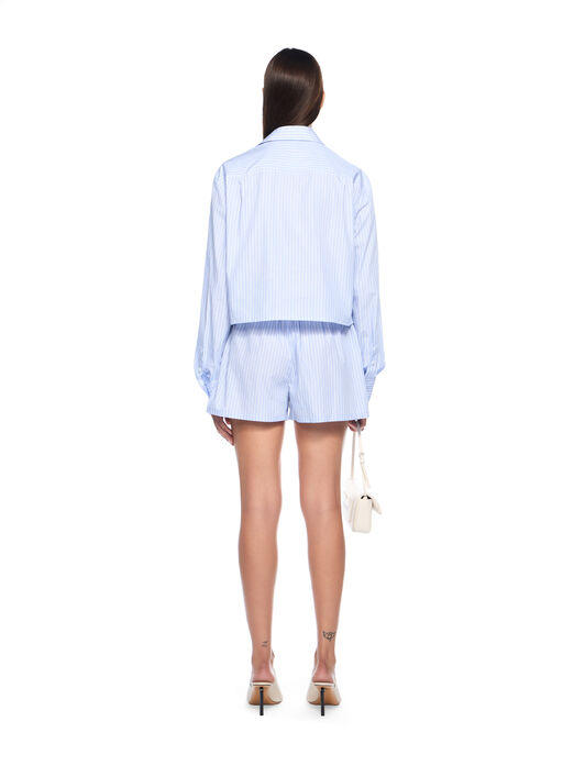 OFF WHITE Striped Poplin Shirt KENTUCKY BLUE-RED DAHLIA OWGE02AF25FAB001