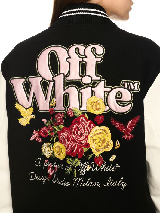 OFF WHITE Black Flowers Varsity Jacket BLACK OWEK006S25FAB003