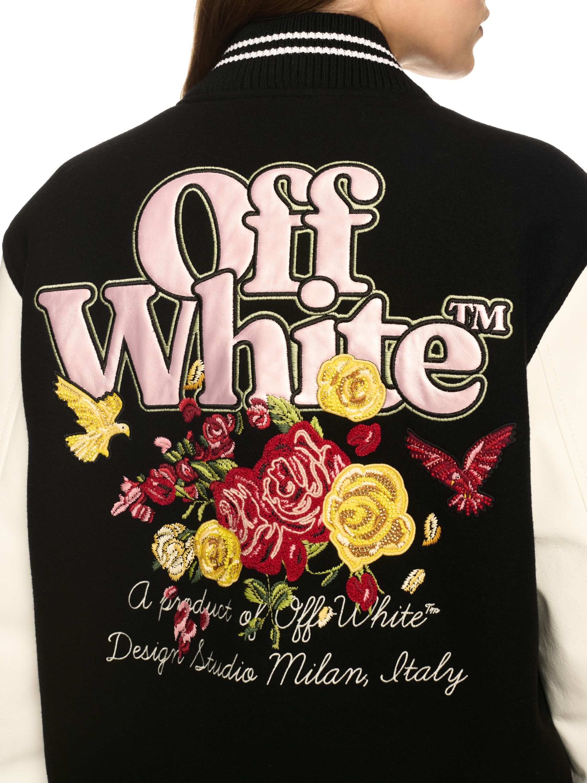 OFF WHITE Black Flowers Varsity Jacket BLACK OWEK006S25FAB003