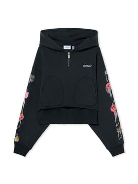 OFF WHITE Bookish Flower Poket Crop Hoodie Fade Out Black White 2FE00499T
