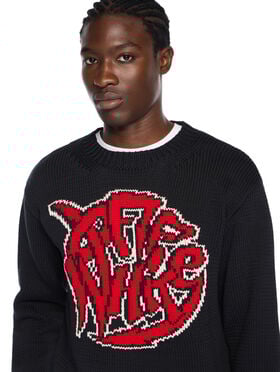 OFF WHITE Sphere Logo Chunky Knit Crewneck Sweater BLACK - CHILI PEPPER OMHE136F25KNI001
