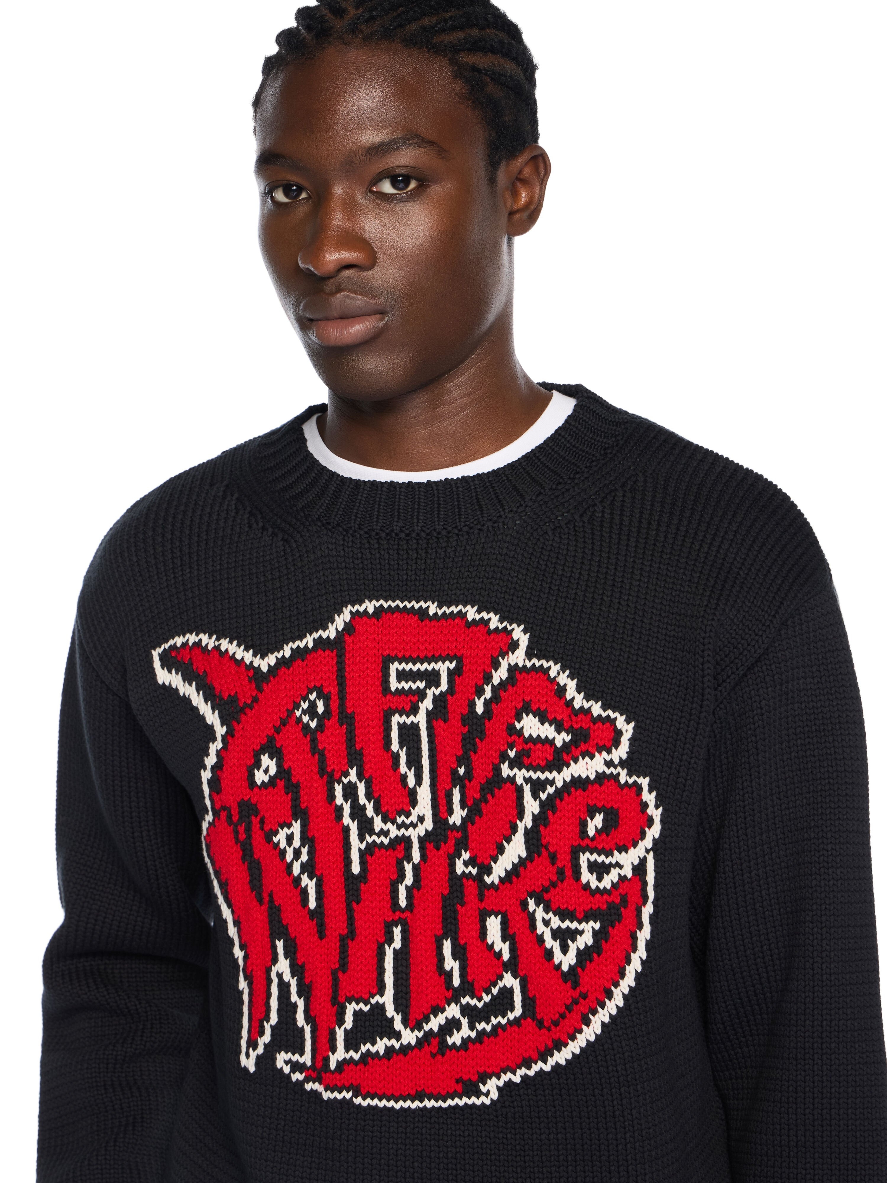 Sphere Logo Chunky Knit Crewneck Sweater OFF WHITE Sphere Logo Chunky Knit Crewneck Sweater BLACK - CHILI PEPPER OMHE136F25KNI001