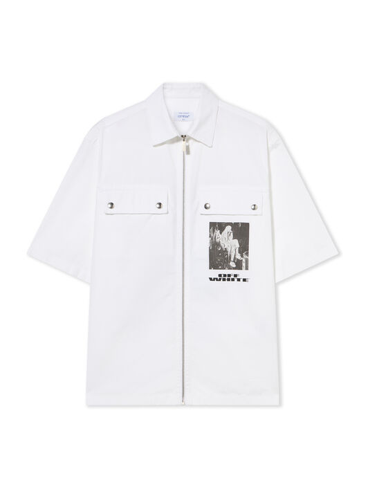 OFF WHITE Xerox Star Zip Bowling Shirt WHITE - BLACK OMGG01DF25FAB003