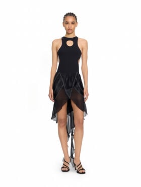 OFF WHITE Geo Satin Pkt Belt Col Block Skirt Black-Black 2FS00285L