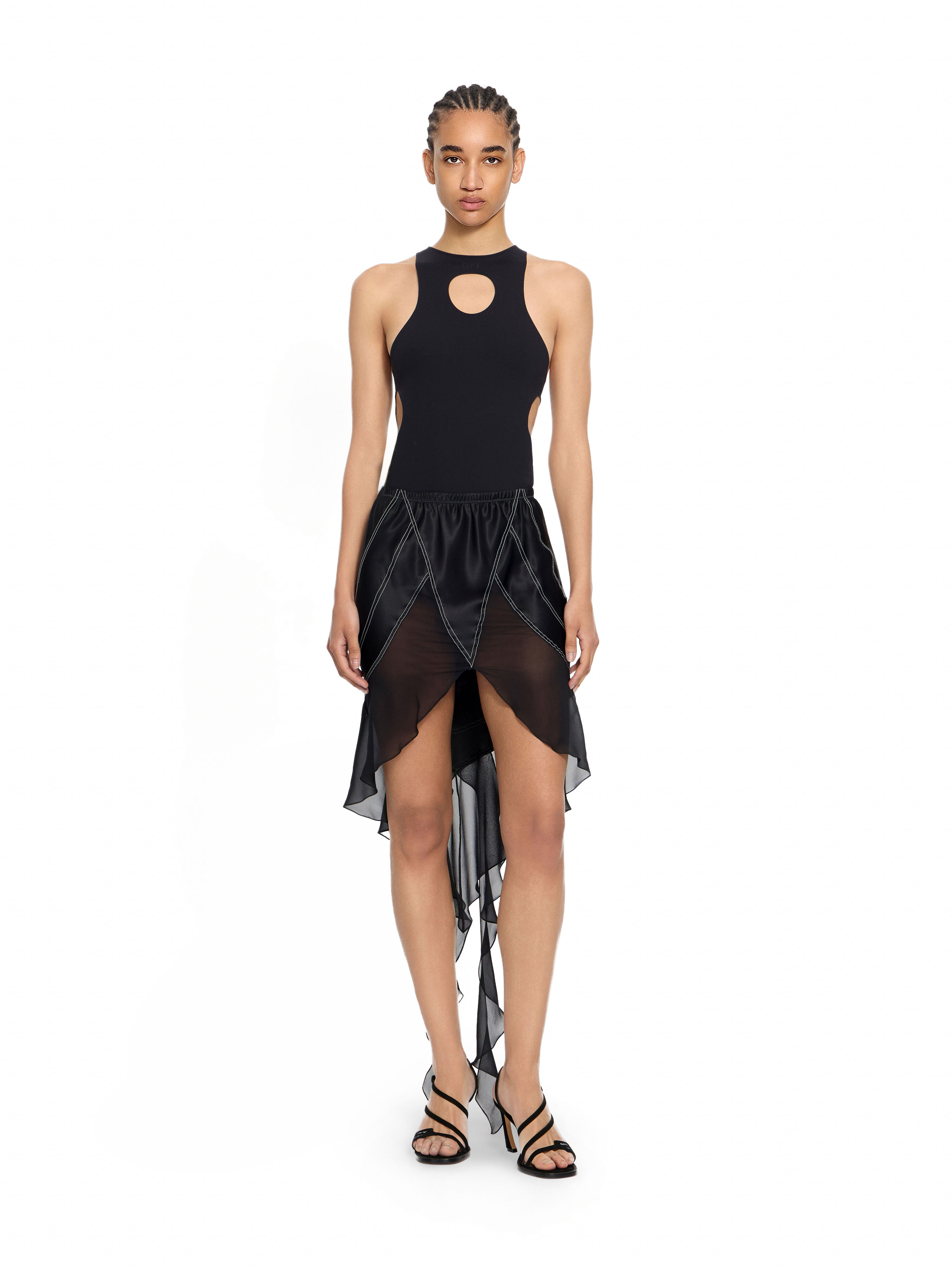 OFF WHITE Geo Satin Pkt Belt Col Block Skirt Black-Black 2FS00285L