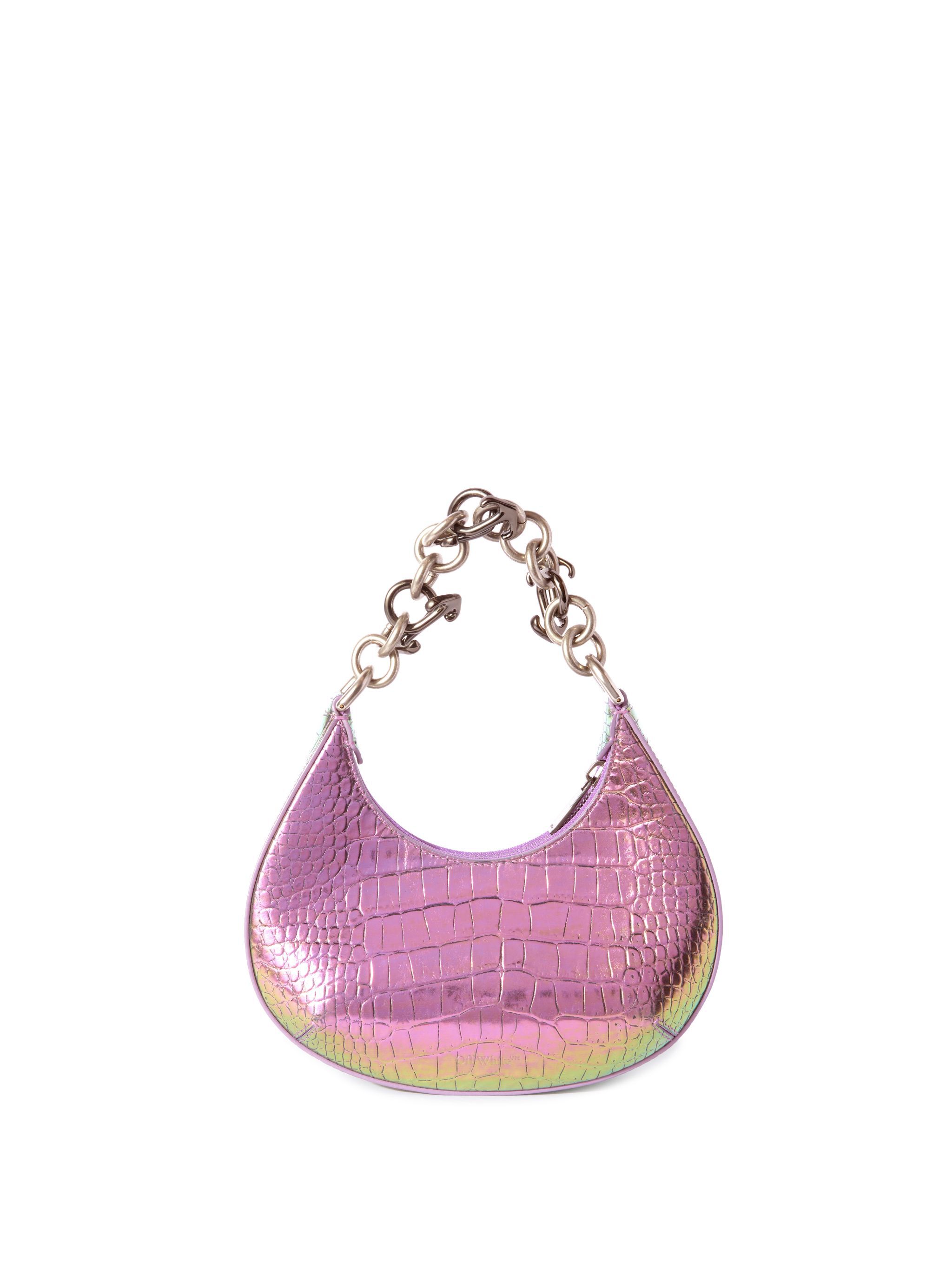 OFF WHITE BORSA A SPALLA HEMISPHERE CON FINITURA COCCODRILLO OLOGRAFICA ROSA OWNN184S25LEA002
