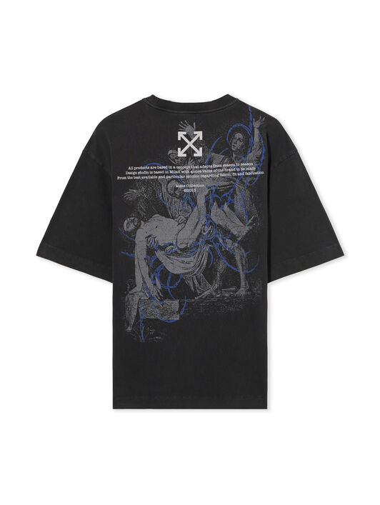 OFF WHITE Faded Painting Skate Logo T-Shirt VINTAGE BLACK - BLUE OMAA120F25JER00S