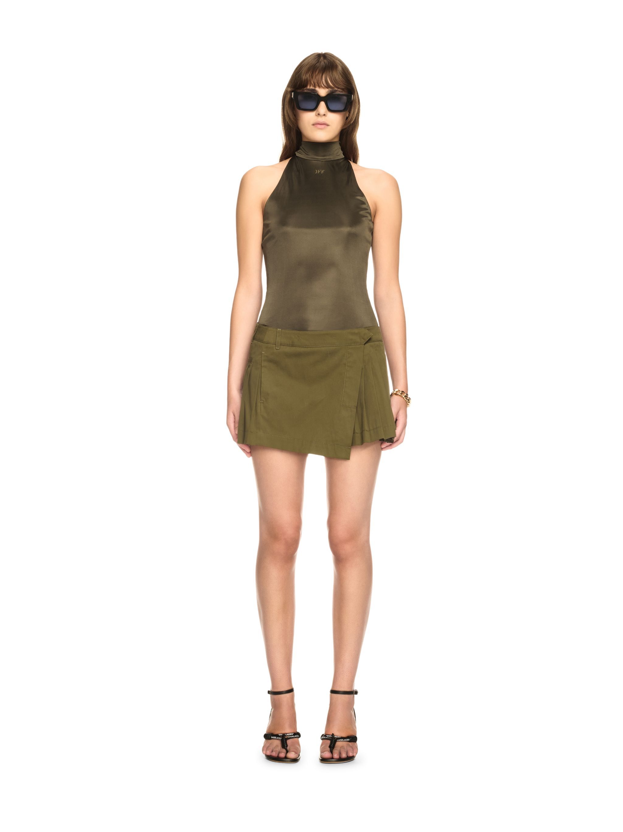 OFF WHITE Green Shiny Draped Backless Top GREEN OWAD263S25JER001