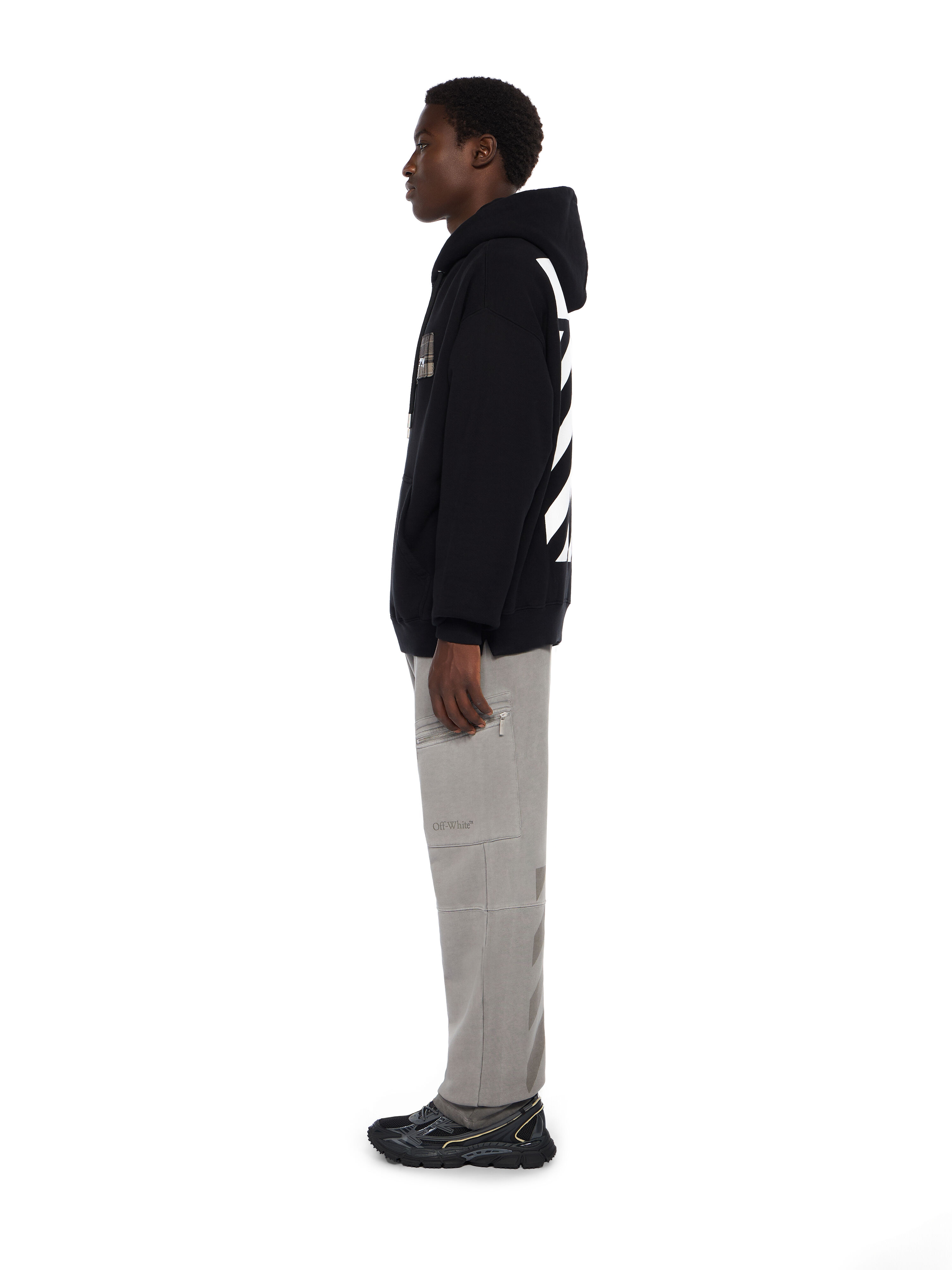 OFF WHITE Flannel Diagonal Skate Hoodie BLACK - WHITE OMBB085F25FLE00S