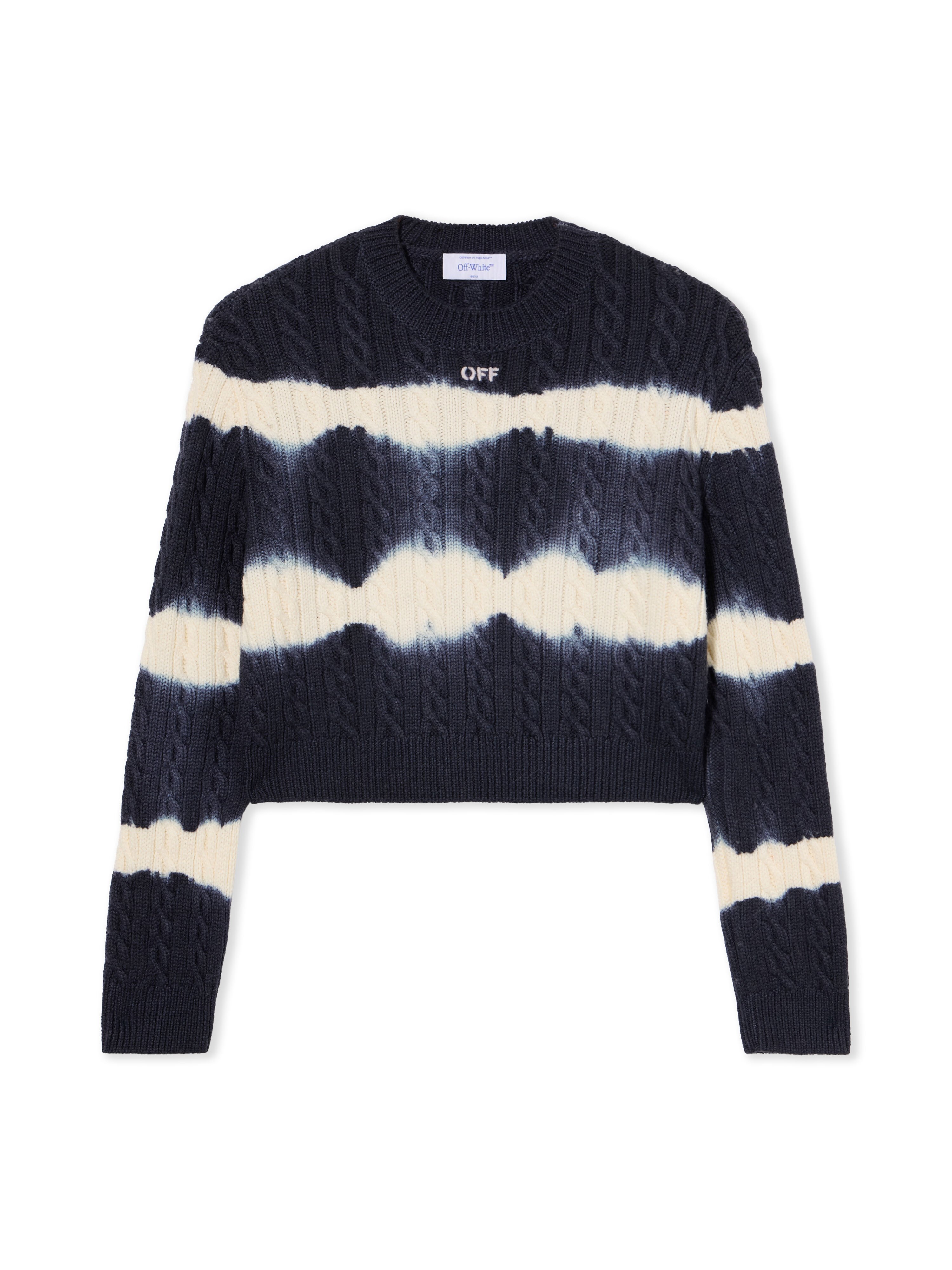 OFF WHITE Tiedye Cable Crop Crewneck Sweater BLUE IRIS-WHITE OWHE10IF25KNI001