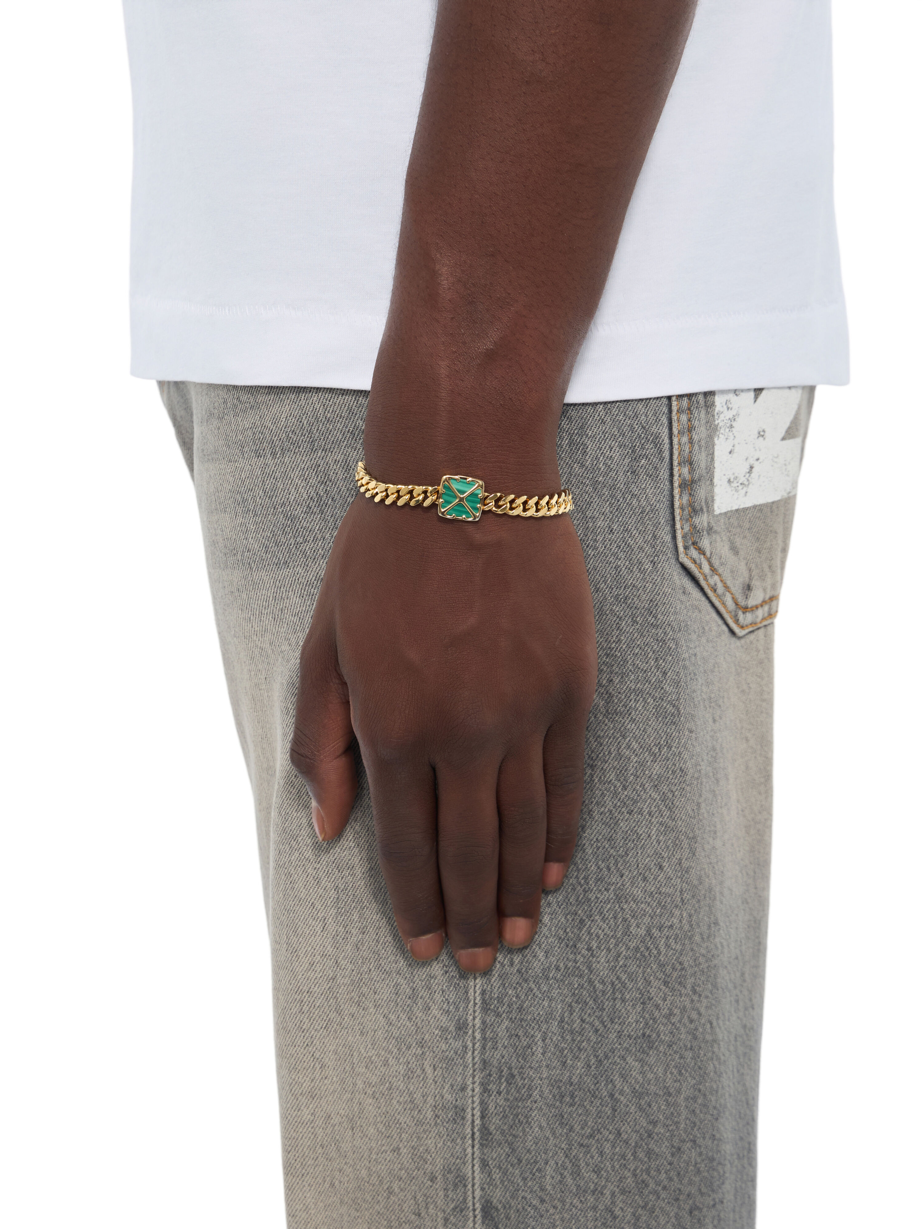 OFF WHITE Arrow Malachite Curb Chain Bracelet STERLING SILVER C07035