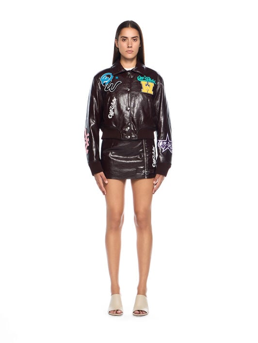 Crinkled Coated Varsity Jacket OFF WHITE Crinkled Coated Varsity Jacket CHOCOLATE PLUM-WHITE OWEK00MF25FAB001