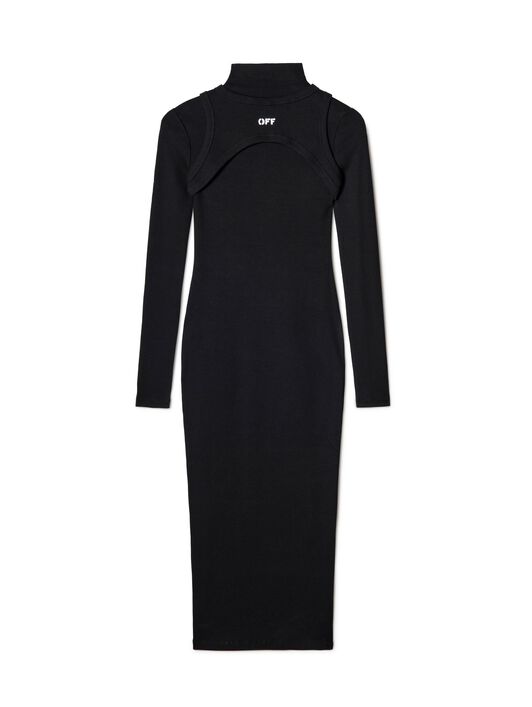OFF WHITE Abito Midi Nero A Coste Con Logo Off NERO OWDB495C99JER001