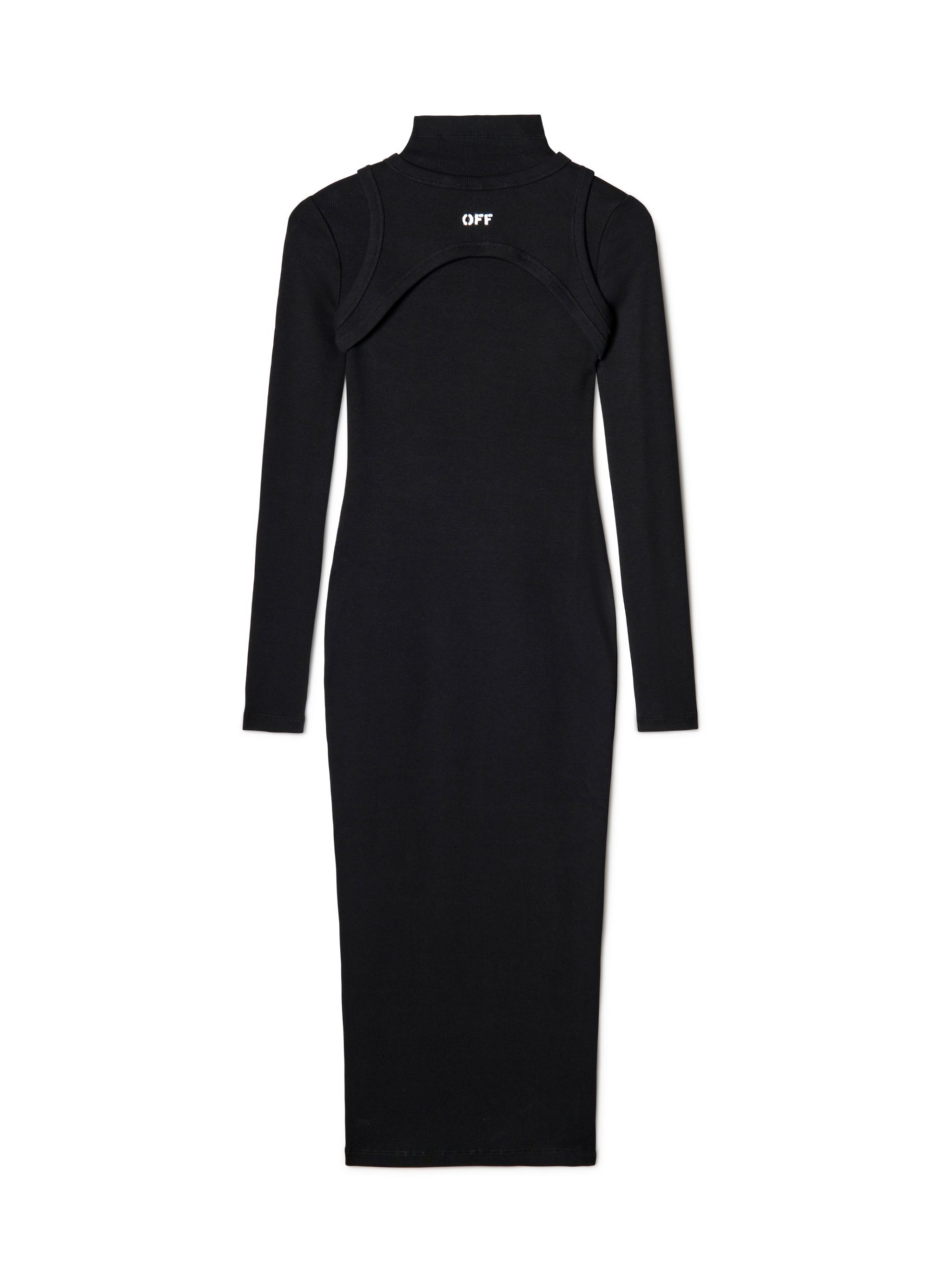 OFF WHITE Abito Midi Nero A Coste Con Logo Off NERO OWDB495C99JER001