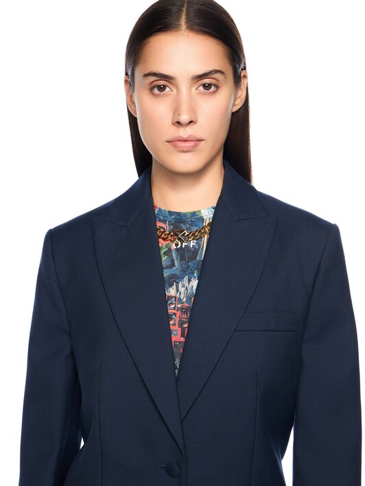 OFF WHITE Gabardine Label Tomboy Blazer BLUE IRIS-CREAM OWEF099F25FAB001