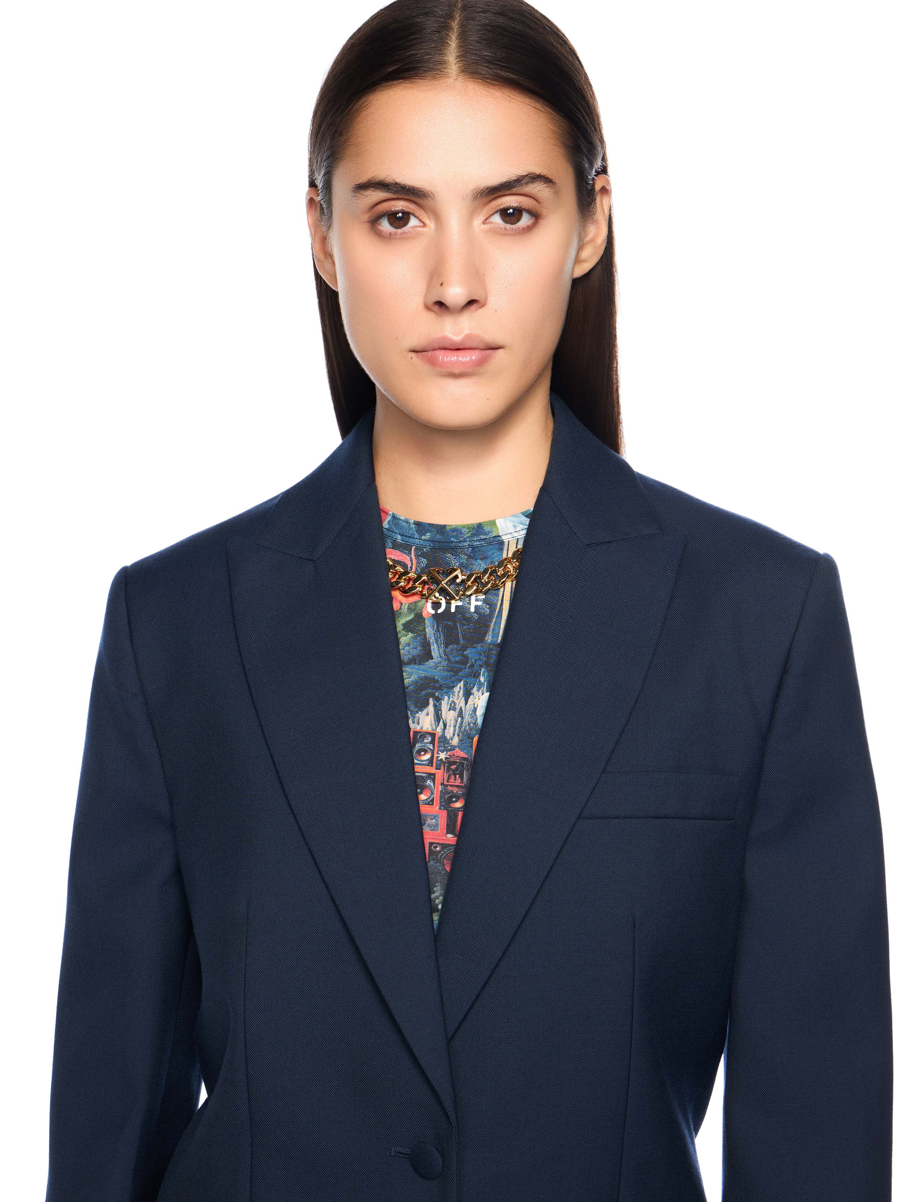 OFF WHITE Gabardine Label Tomboy Blazer BLUE IRIS-CREAM OWEF099F25FAB001