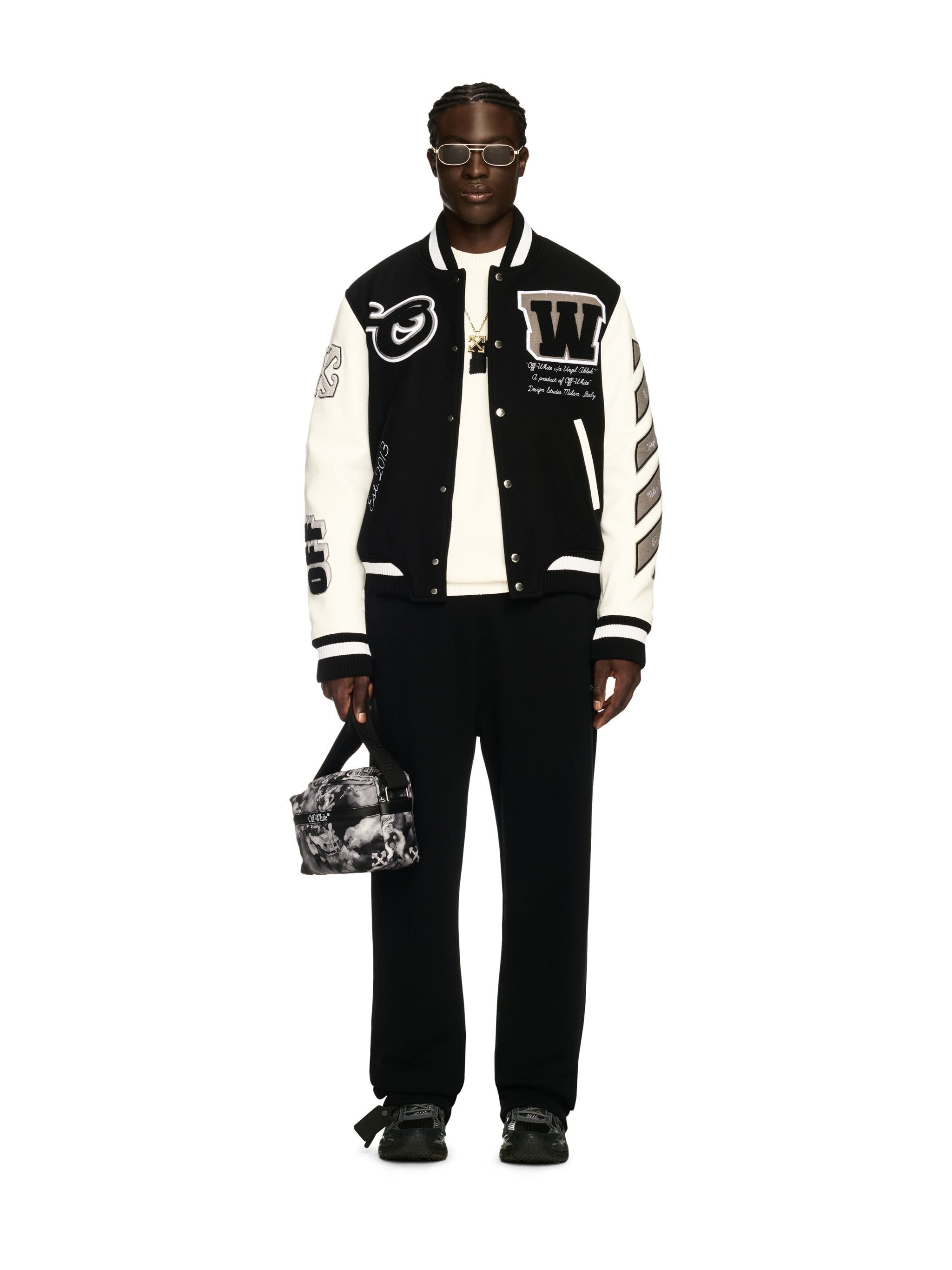 OFF WHITE Leather/Wool Varsity Jacket BLACK OMJA122C99LEA005