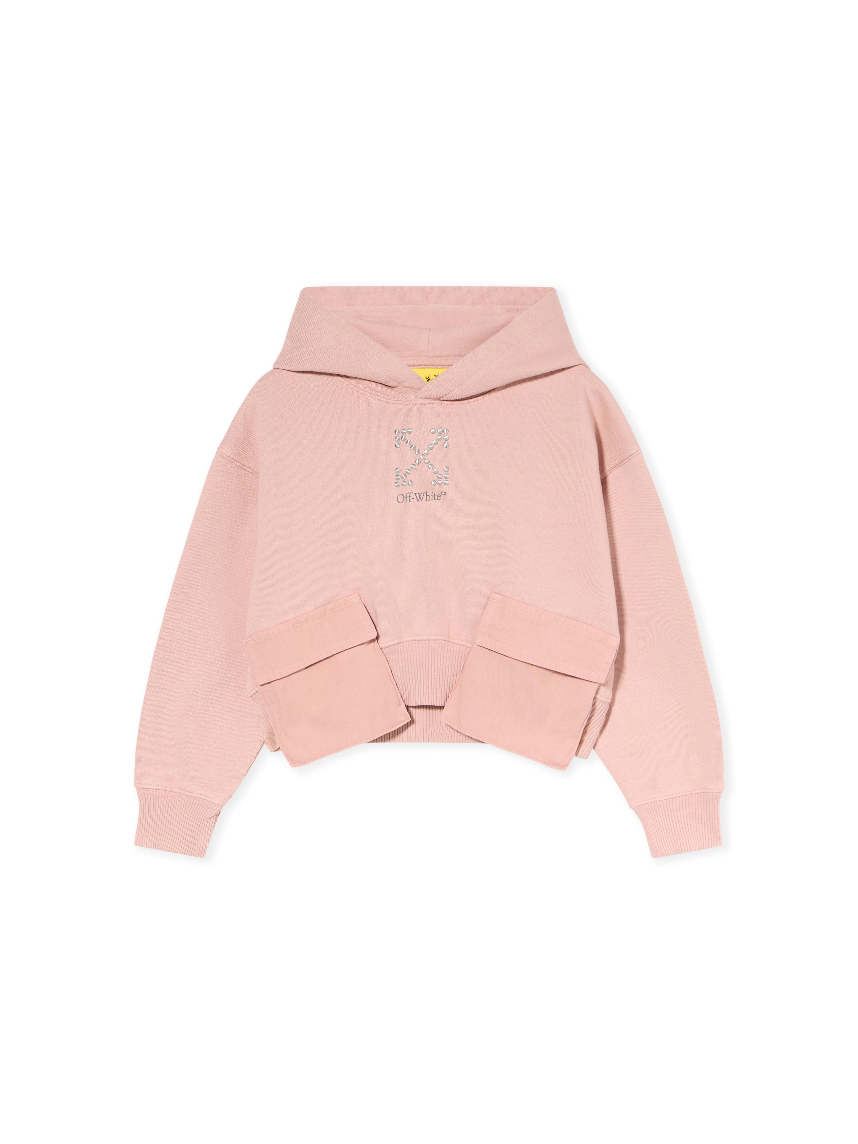 OFF WHITE Arrow Studs Cargo Crop Hoodie ROSE PINK - DARK GREY OGBB00BF25FLE001