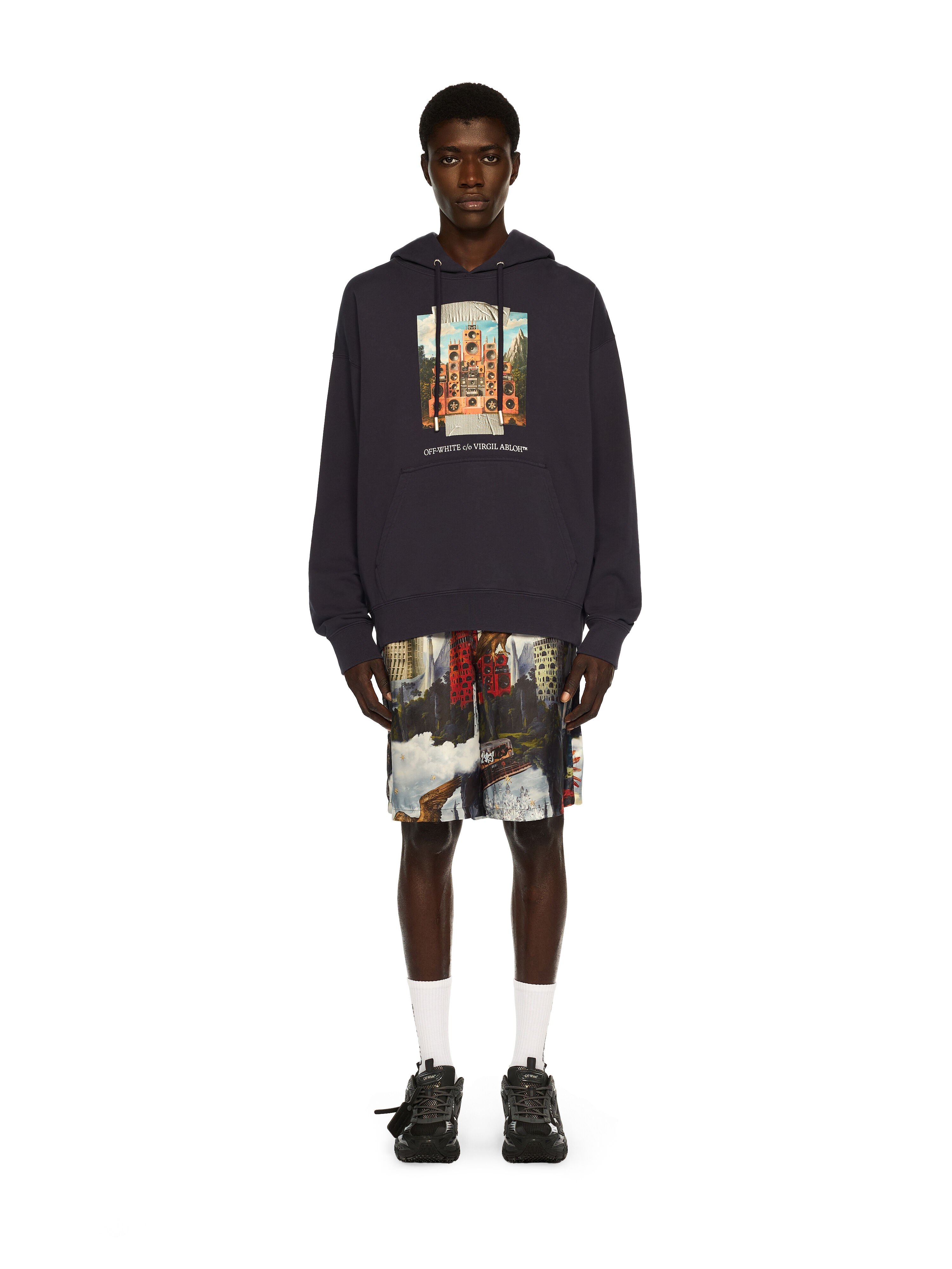OFF WHITE Train Off Skate Hoodie DARK SAPPHIRE - WHITE OMBB085F25FLE007