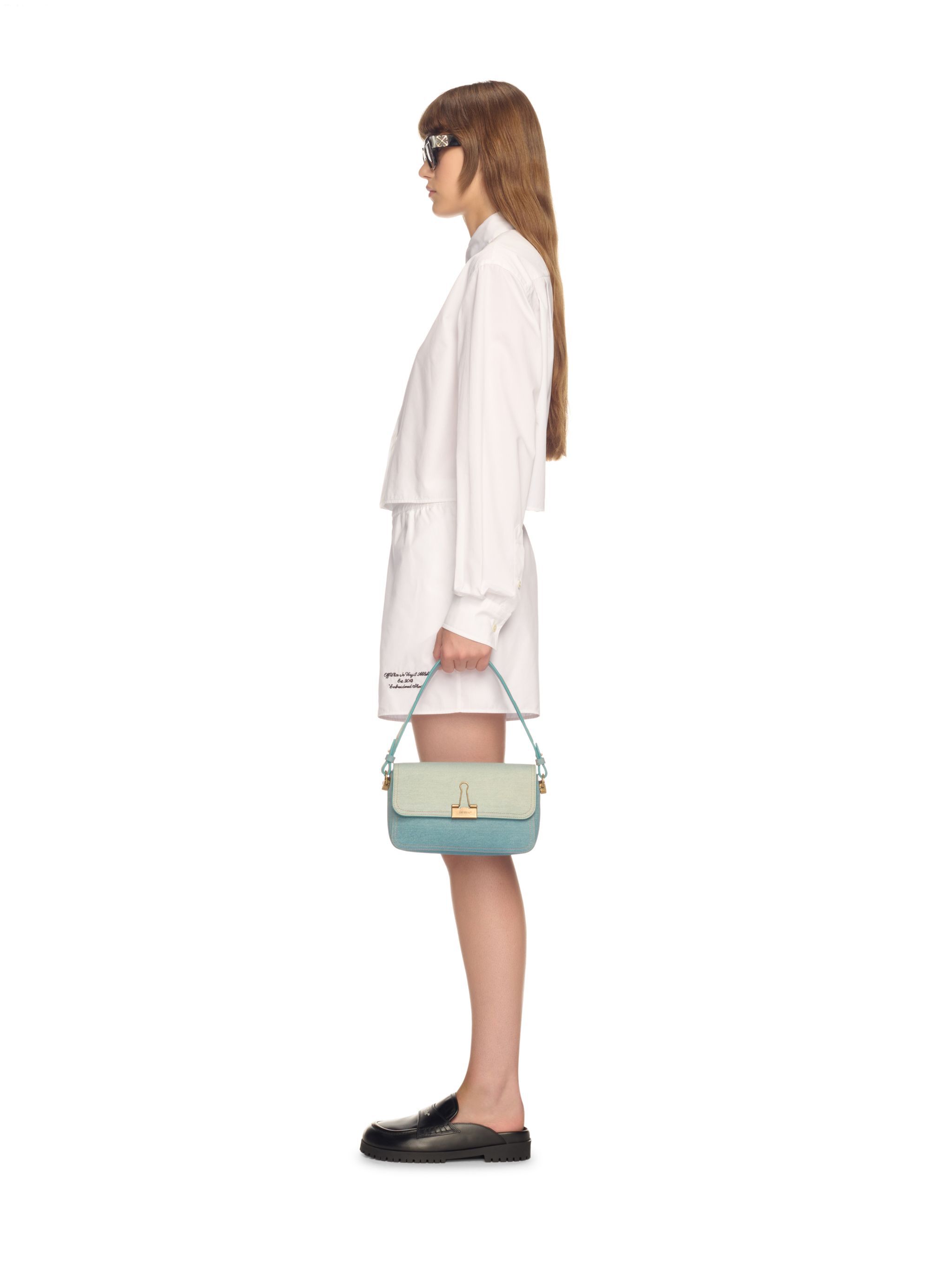 OFF WHITE Hellblaue Denim Leder Schultertasche BLAU OWNN181S25LEA001