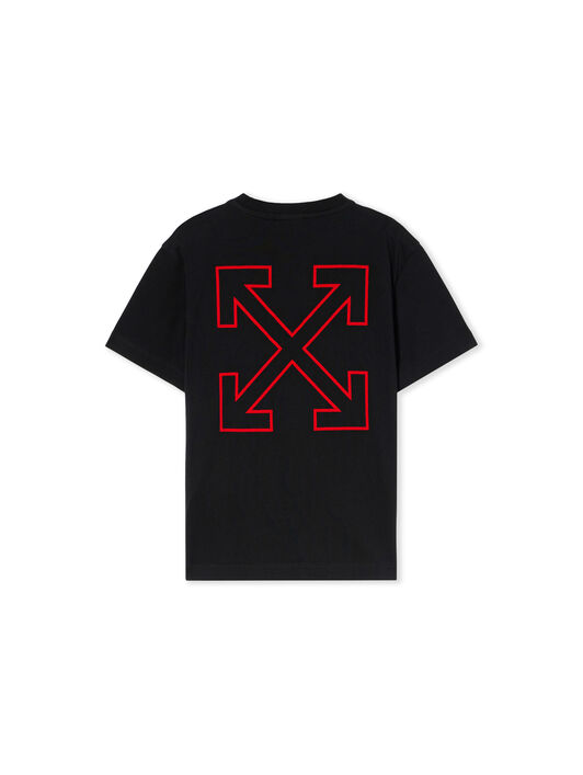 OFF WHITE Arrow Outline Flock Logo T-Shirt BLACK - RED OBAA002F25JER00D