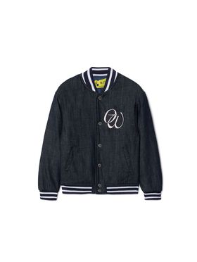 OFF WHITE Script Denim Varsity Jacket BLUE OGEH001S25DEN001