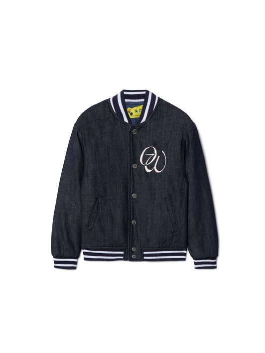 OFF WHITE Script Denim Varsity Jacket BLUE OGEH001S25DEN001