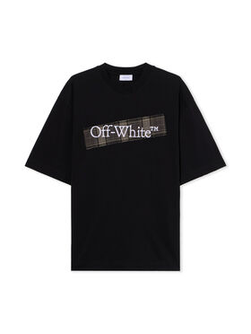 OFF WHITE Flannel Diagonal Skate Logo Tee BLACK - WHITE OMAA120F25JER00N