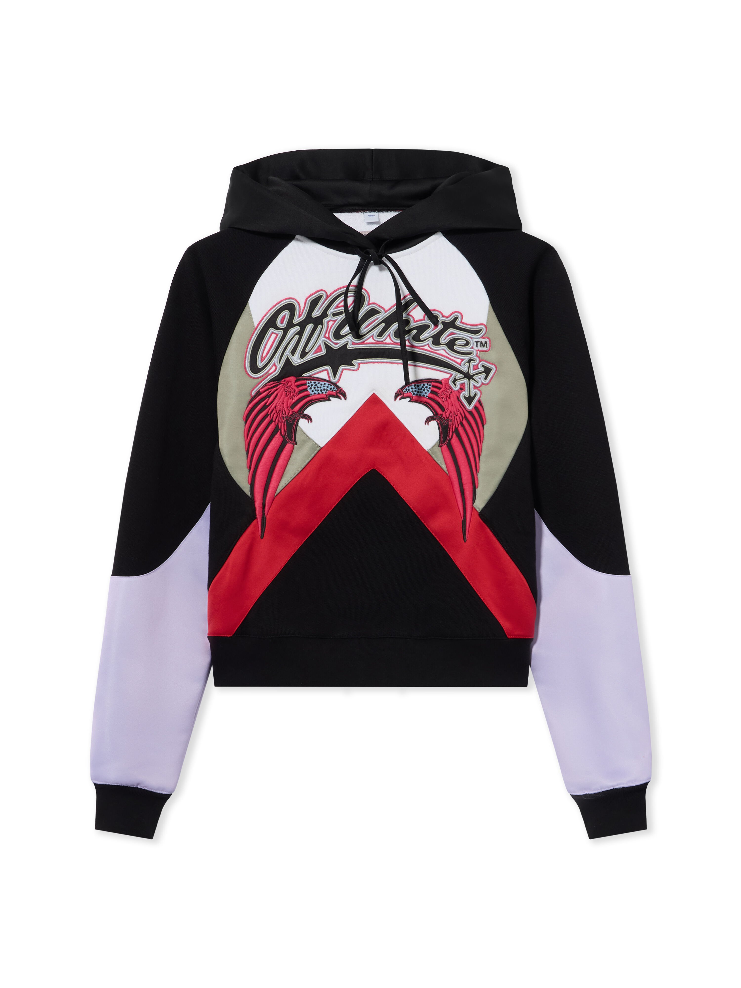 OFF WHITE Double Eagle Col Block Hoodie Black Barbados Cherry 29E00291T