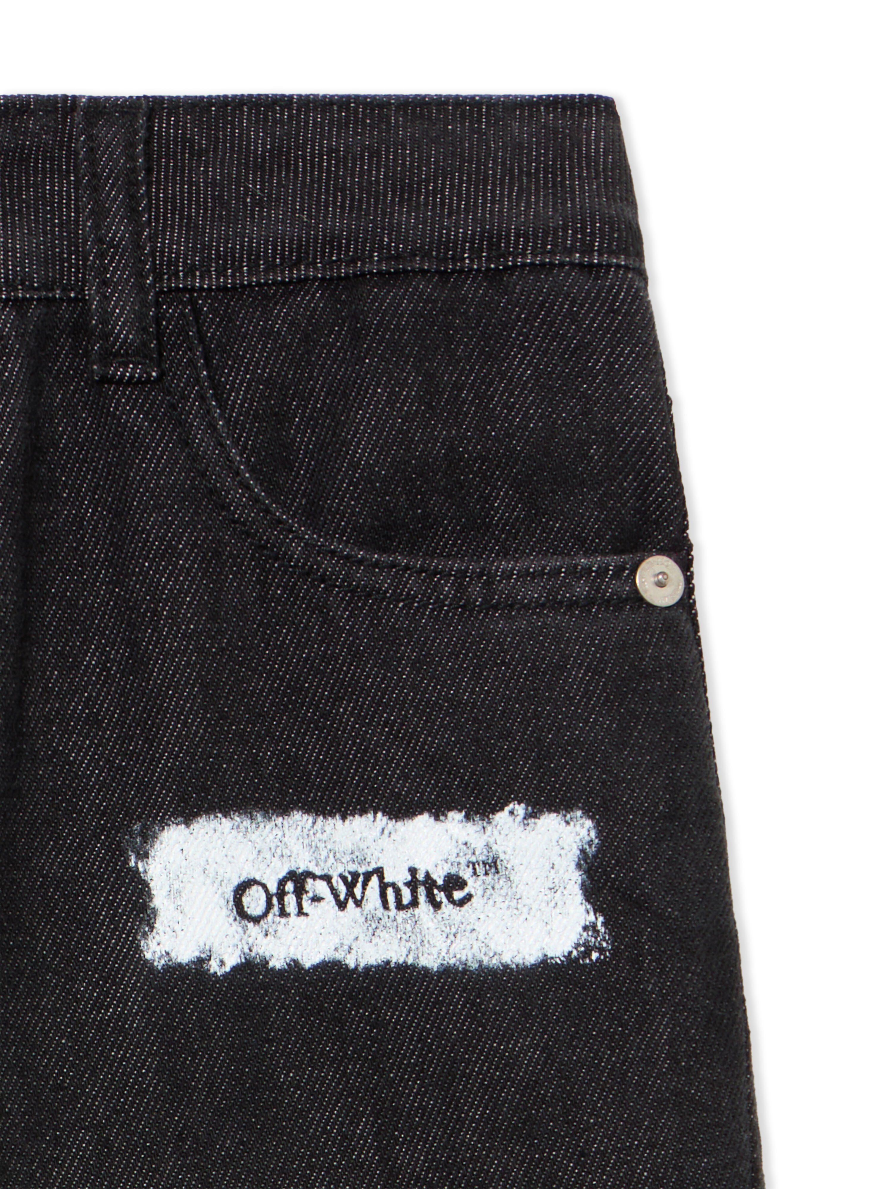 OFF WHITE Diagonal Sponge Logo Denim Pants BLACK - WHITE OBYA005F25DEN001