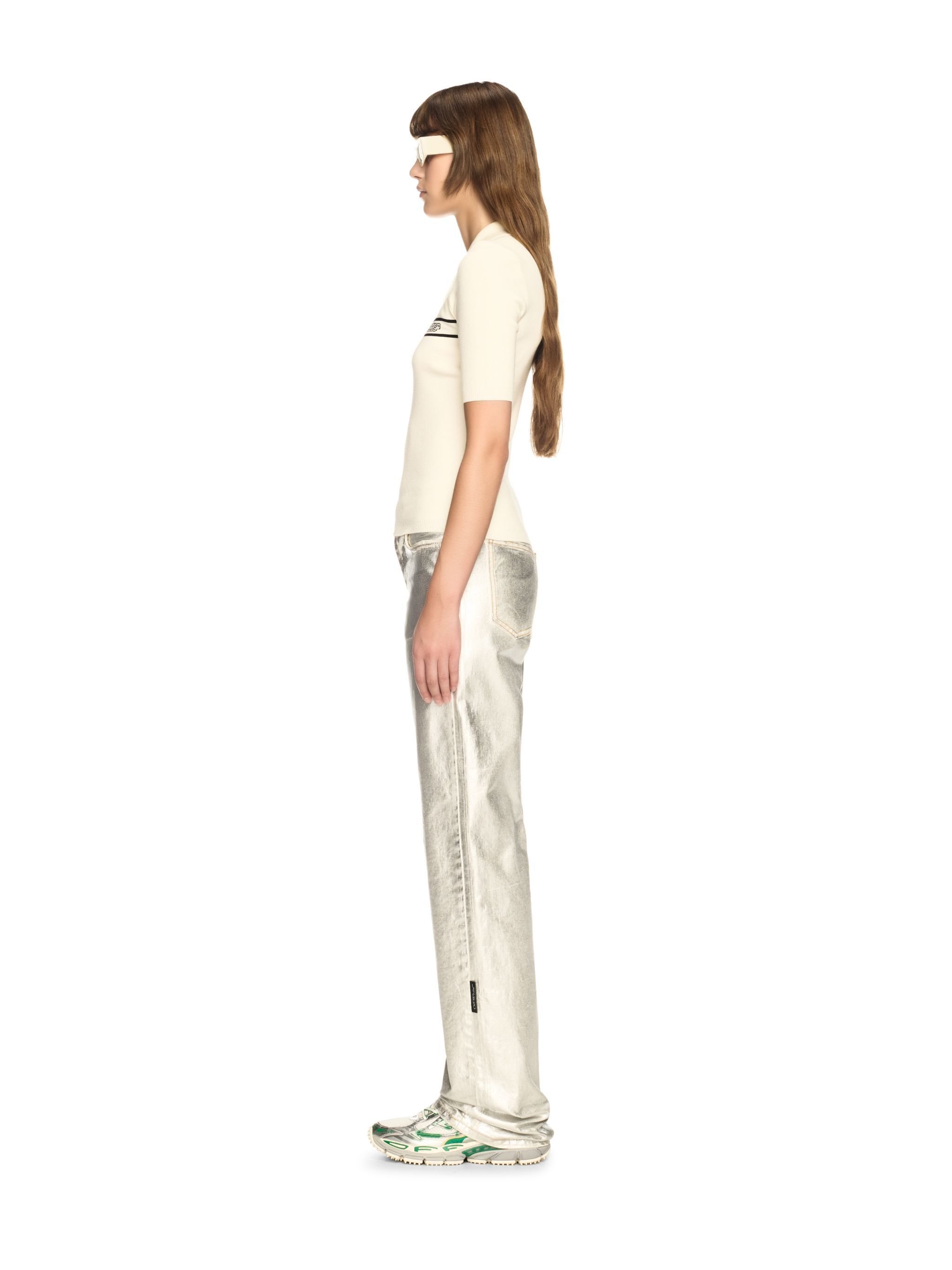 OFF WHITE Cream Striped Knit Polo Shirt NEUTRALS OWHV005S25KNI001
