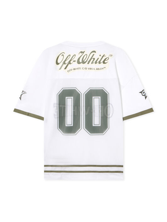 OFF WHITE 00 Mesh Football  T-Shirt WHITE - WINTER MOSS OMAD003S25JER002