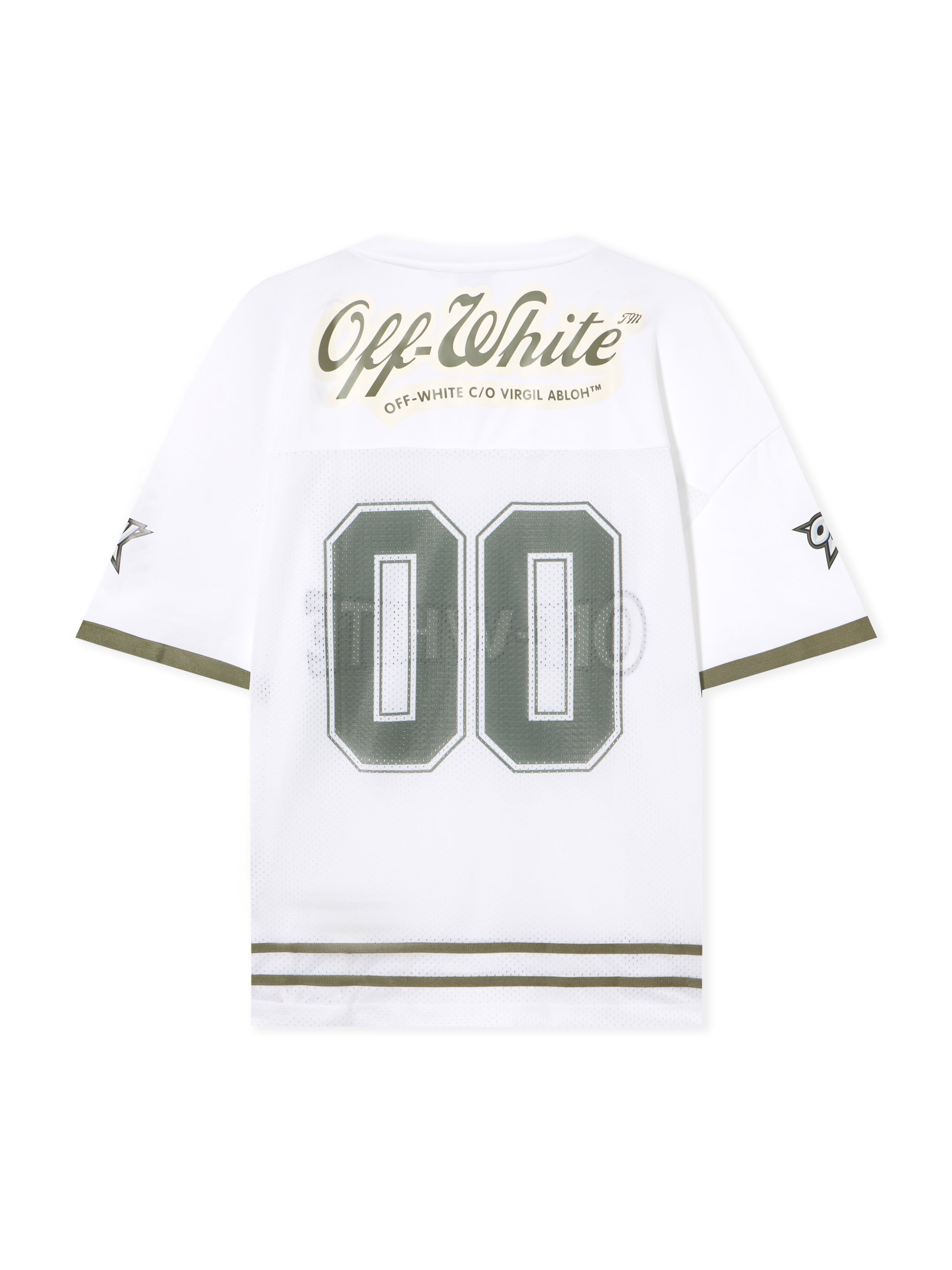 OFF WHITE 00 Mesh Football  T-Shirt WHITE - WINTER MOSS OMAD003S25JER002