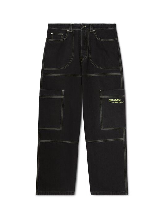 OFF WHITE Black Irregular Cargo Jeans BLACK OMYA18QS25DEN002