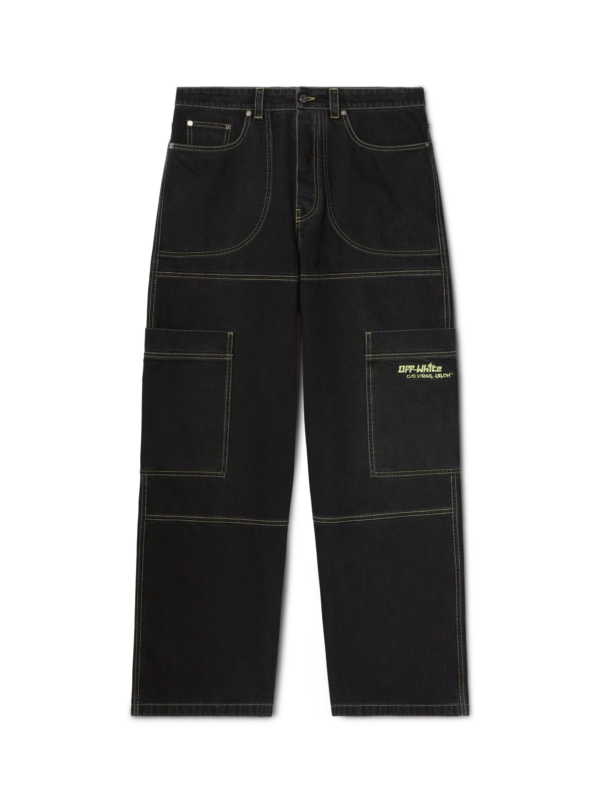 OFF WHITE Black Irregular Cargo Jeans BLACK OMYA18QS25DEN002