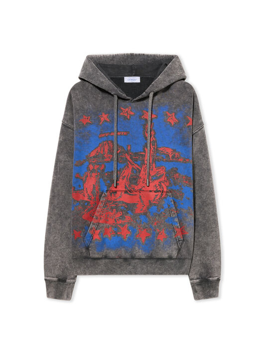 OFF WHITE Desert Skate Hoodie VINTAGE BLACK - DAZZLING BLUE + HIGH RIS OMBB085W25FLE001