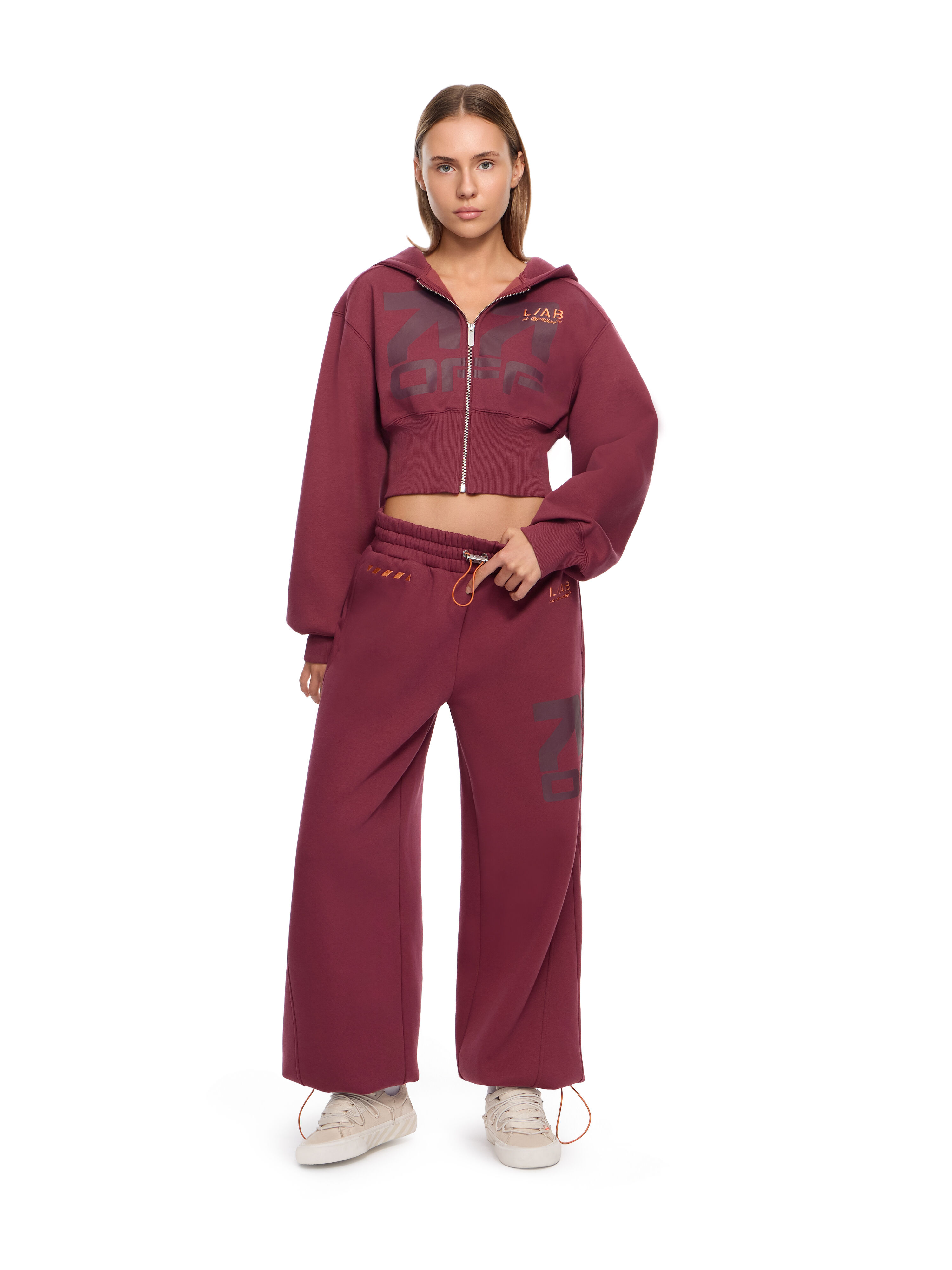 LAB L/AB Logo Cropped Boxy Jacket Burgundy LABF2639G00040T