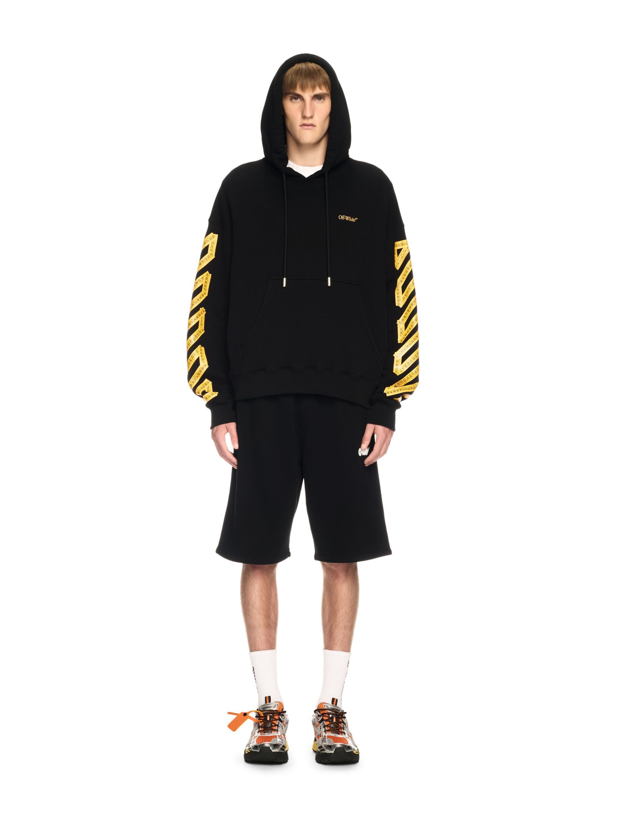 OFF WHITE Felpa Nera Con Cappuccio E Motivo Tape Arrow NERO OMBB085S25FLE00J