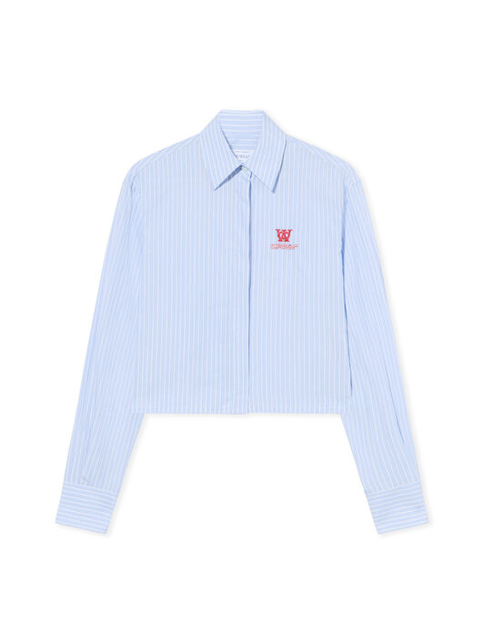 OFF WHITE Striped Poplin Shirt KENTUCKY BLUE-RED DAHLIA OWGE02AF25FAB001