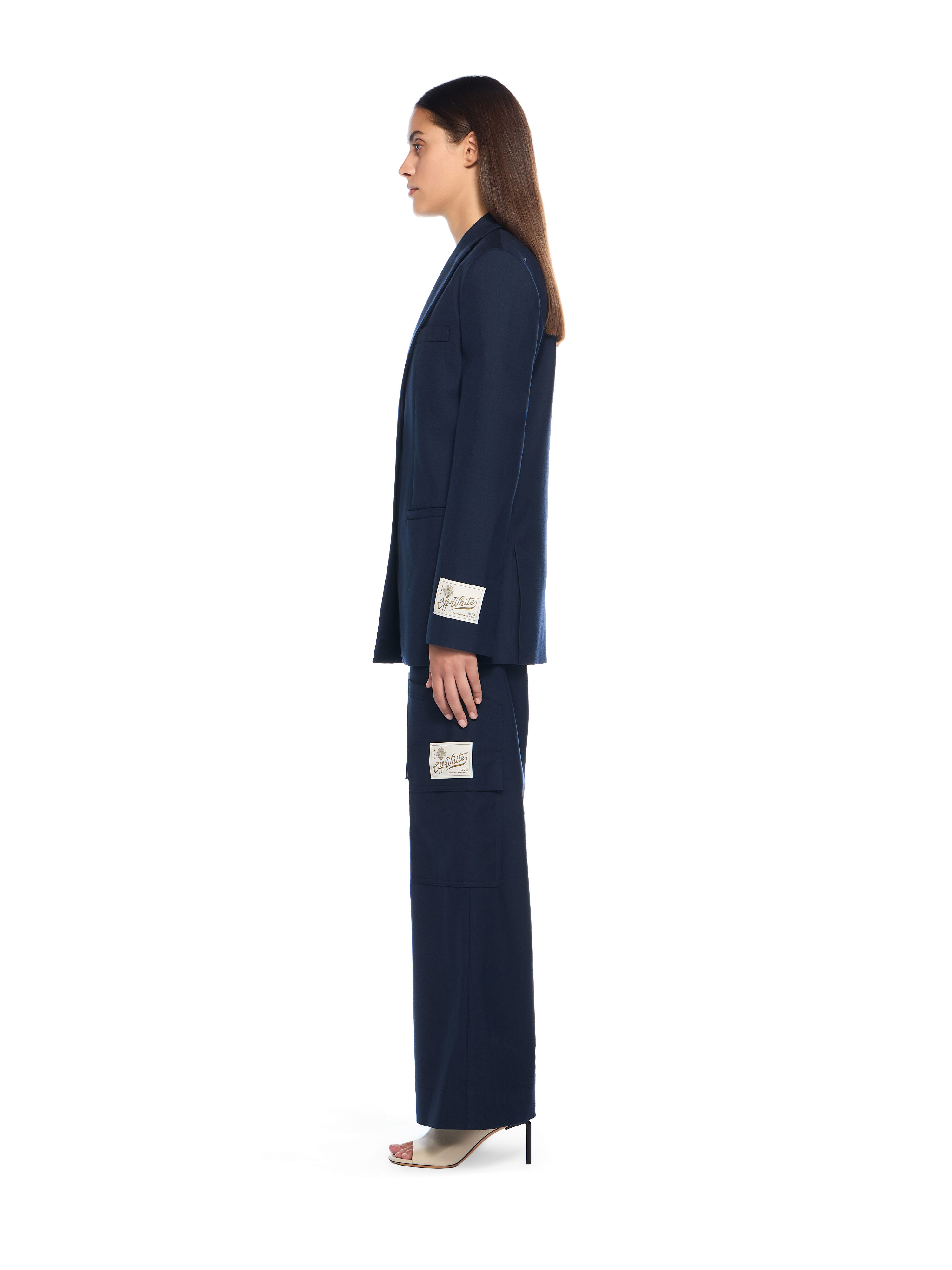 OFF WHITE Gabardine Label Tomboy Jacket BLUE IRIS-CREAM OWEF099F25FAB001